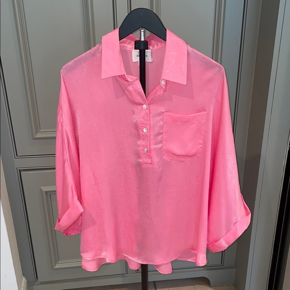 Bright Pink Satin Women's Top-Like New-Large Cottagecore Boutique Dopamine Color